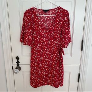 Sanctuary Red Floral Mini Wrap Dress